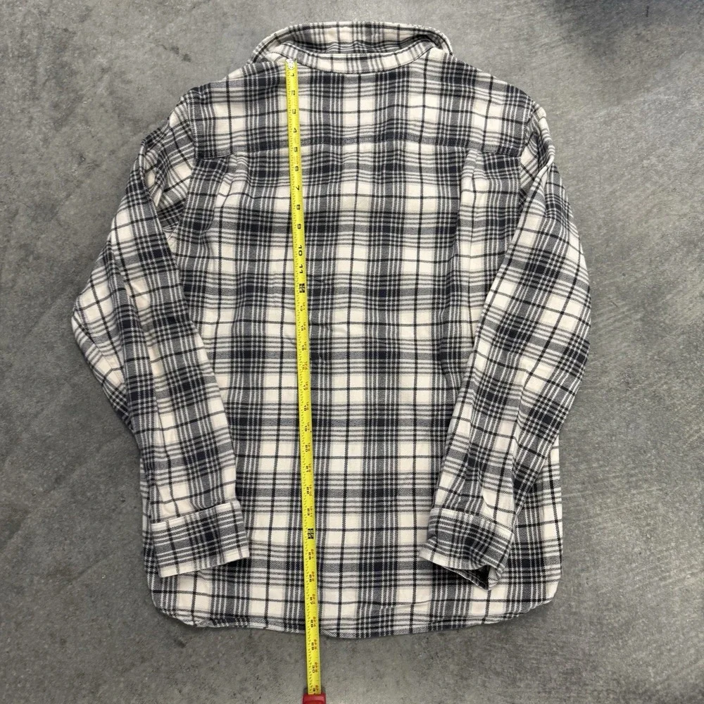 EUC The North Face Black White Gray Plaid Flannel Button Front Casual Shirt Sz L